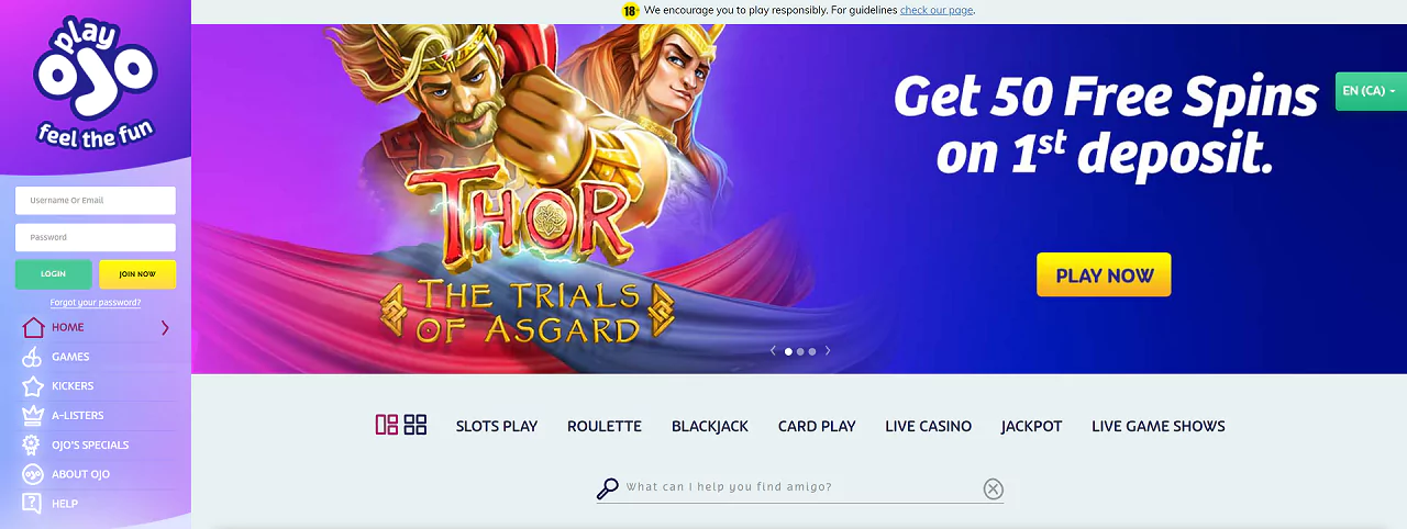 PlayOJO  Casino site