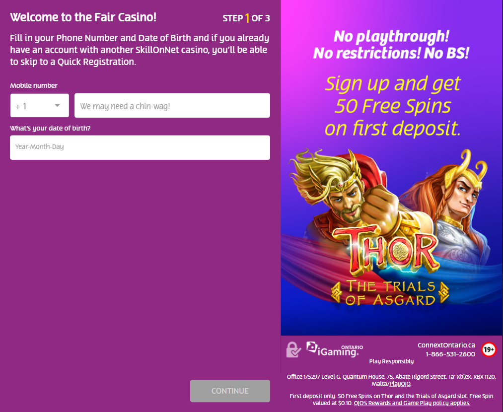 PlayOJO Casino login